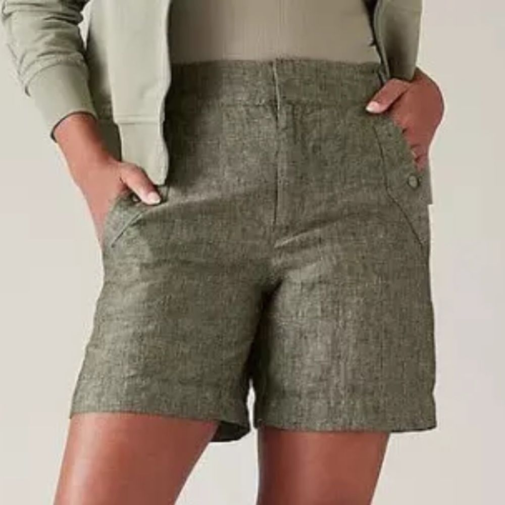 Athleta Olive Linen Blend Tailored Bermuda Shorts Size 0